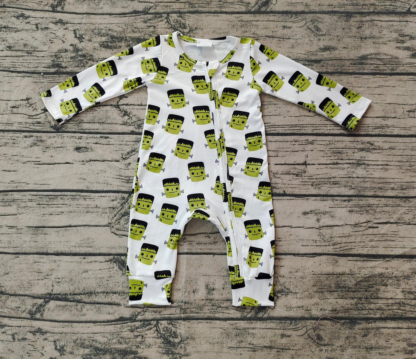 Baby Infant Boys Green Monster Halloween Zip Rompers preorder