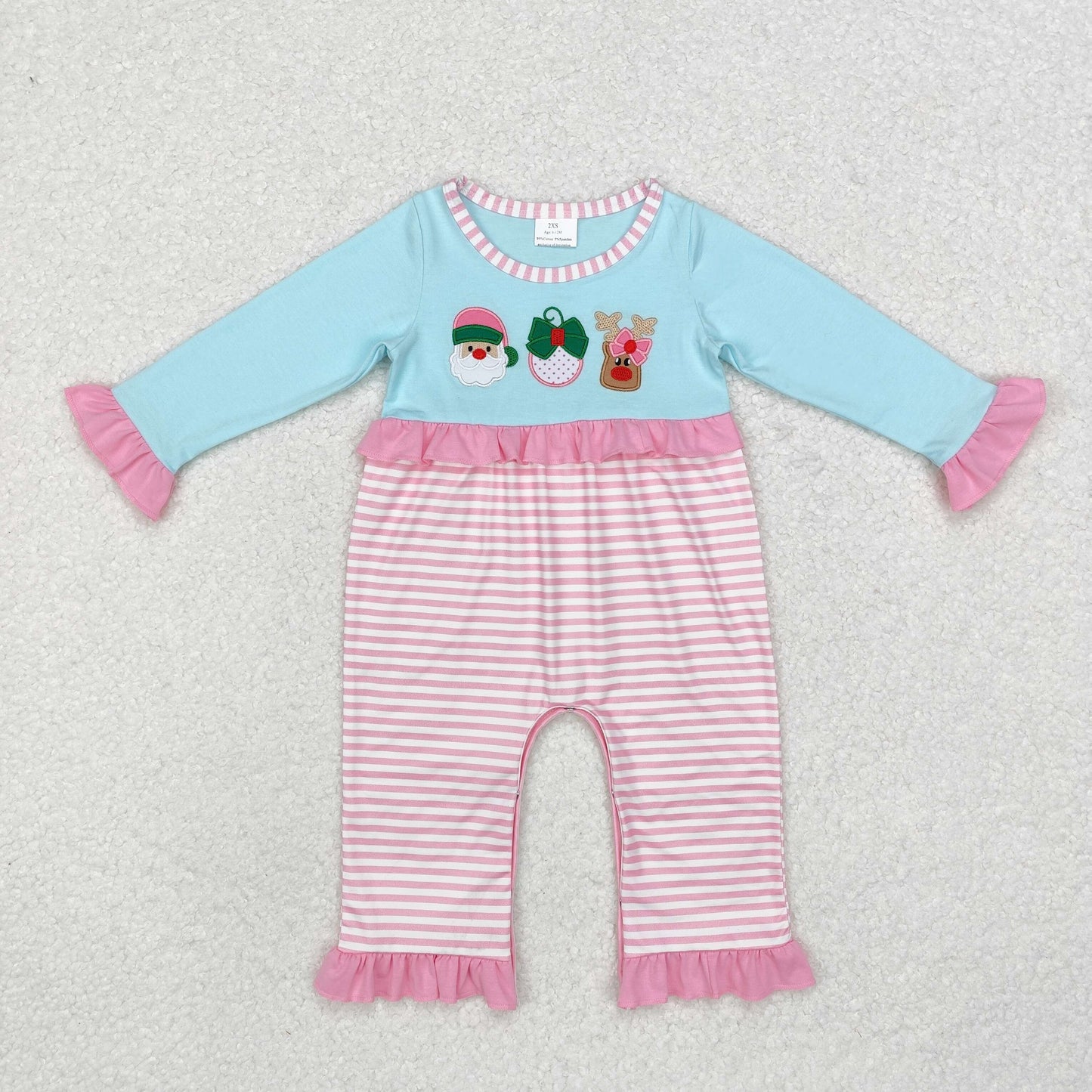 USA Shop Baby Infant Girls Pink Stripes Santa Deer Rompers