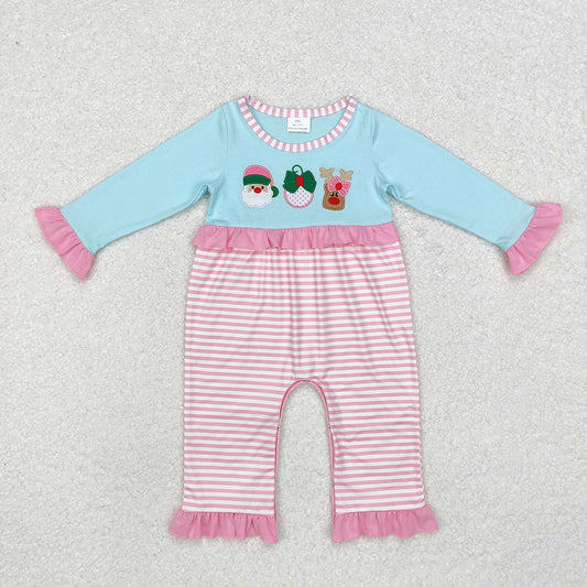 Baby Infant Girls Pink Stripes Santa Deer Rompers