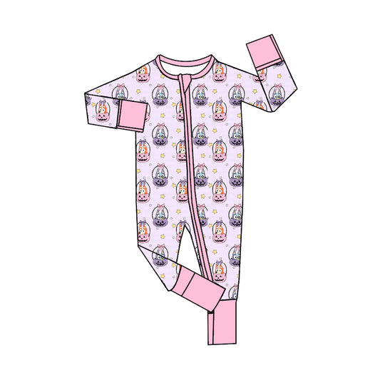 Baby Infant Girls Pink Dogs Pumpkins Zip Rompers preorder