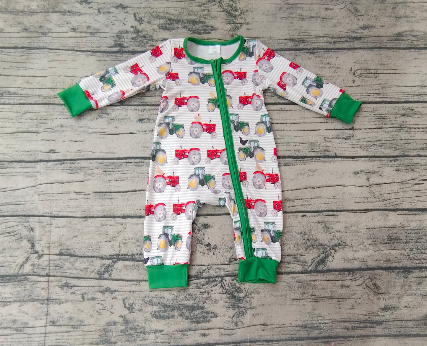 Baby Infant Boys Farm Tractors Zip Long Sleeve Rompers