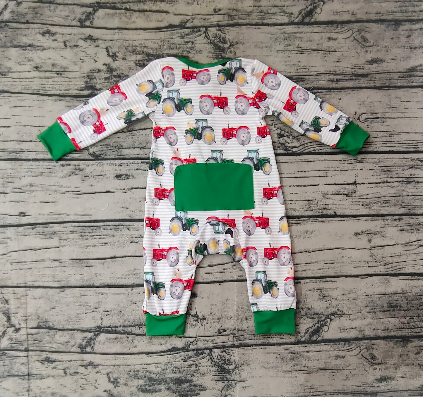 Baby Infant Boys Farm Tractors Zip Long Sleeve Rompers