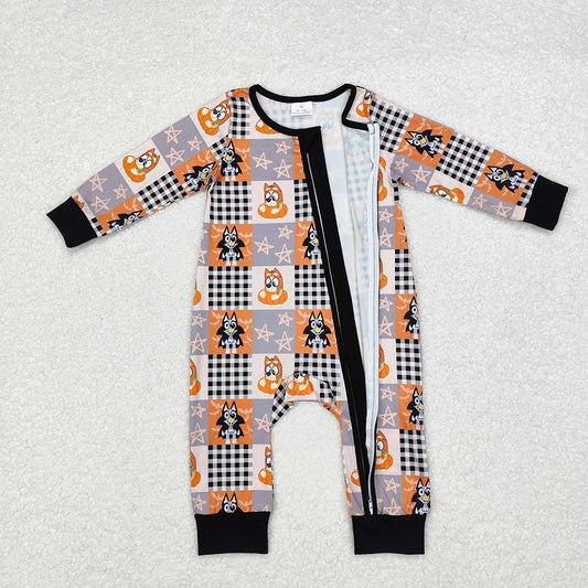 Baby Infant Halloween Orange Dogs Zip Long Sleeve Rompers