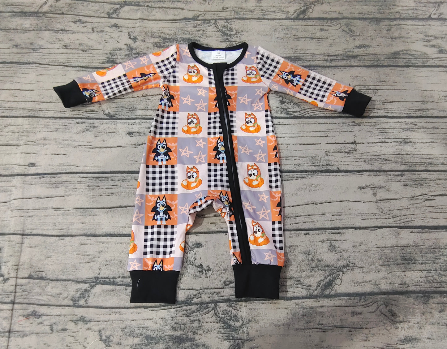 Baby Infant Halloween Orange Dogs Zip Long Sleeve Rompers