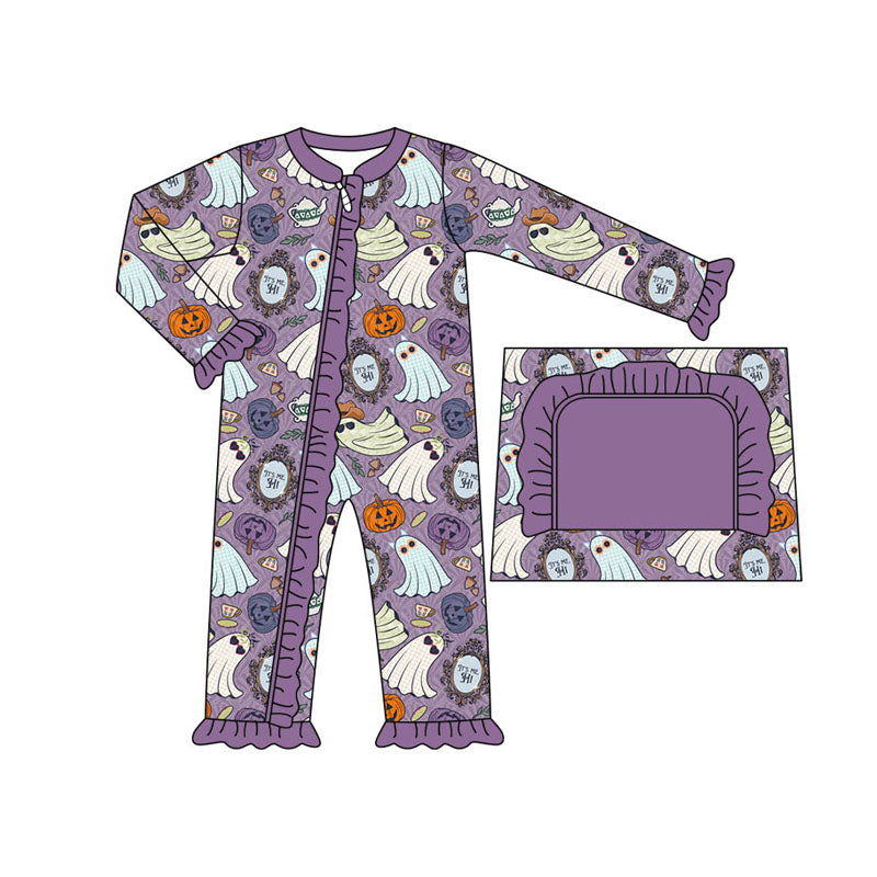 Baby Infant Girls Purple Halloween Ghost Long Sleeve Rompers preorder