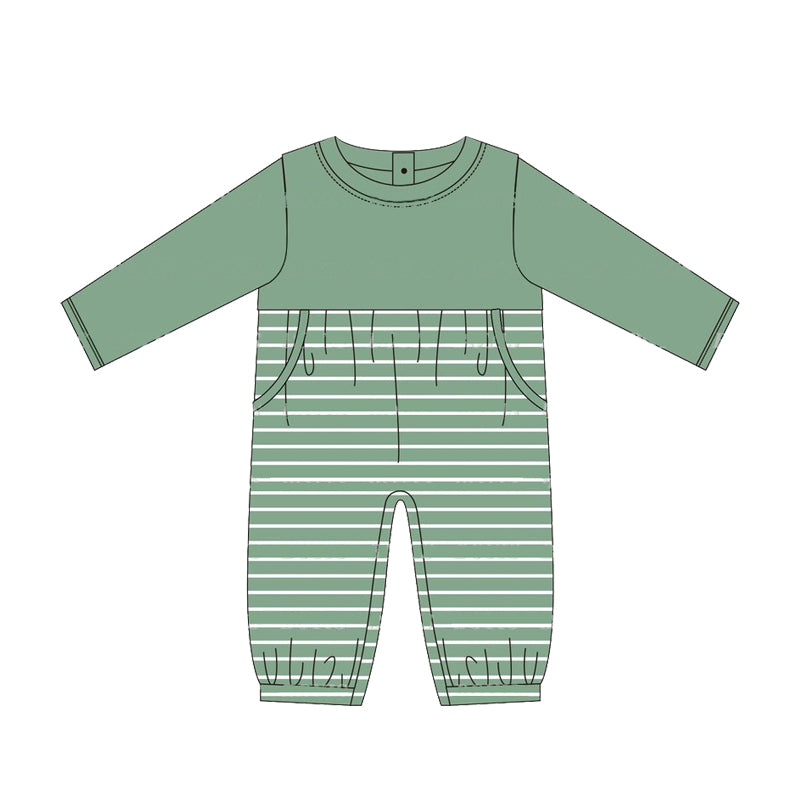 Baby Infant Boys Green Stripes Long Sleeve Rompers preorder