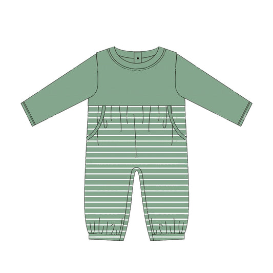 Baby Infant Boys Green Stripes Long Sleeve Rompers preorder