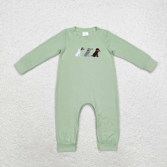 Baby Infant Boys Green Dogs Hunting Dogs Long Sleeve Rompers