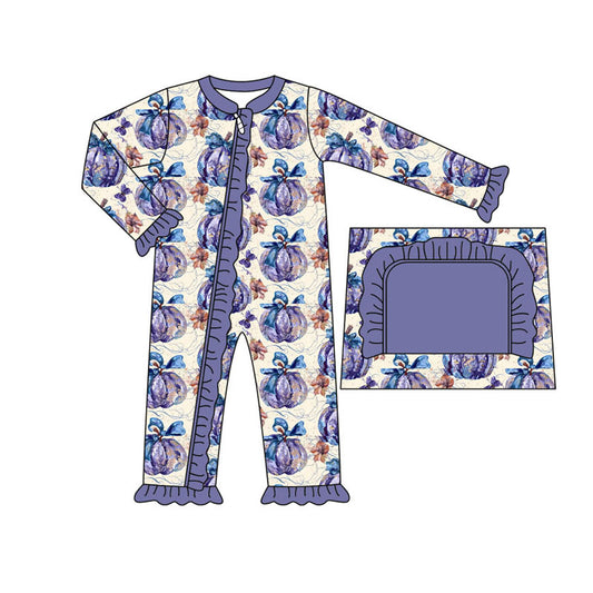 Baby Infant Girls Pumpkins Purple Zip Rompers preorder