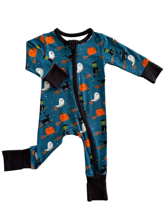 Baby Infant Boys Halloween Pumpkins Ghost Zip Long Sleeve Rompers preorder