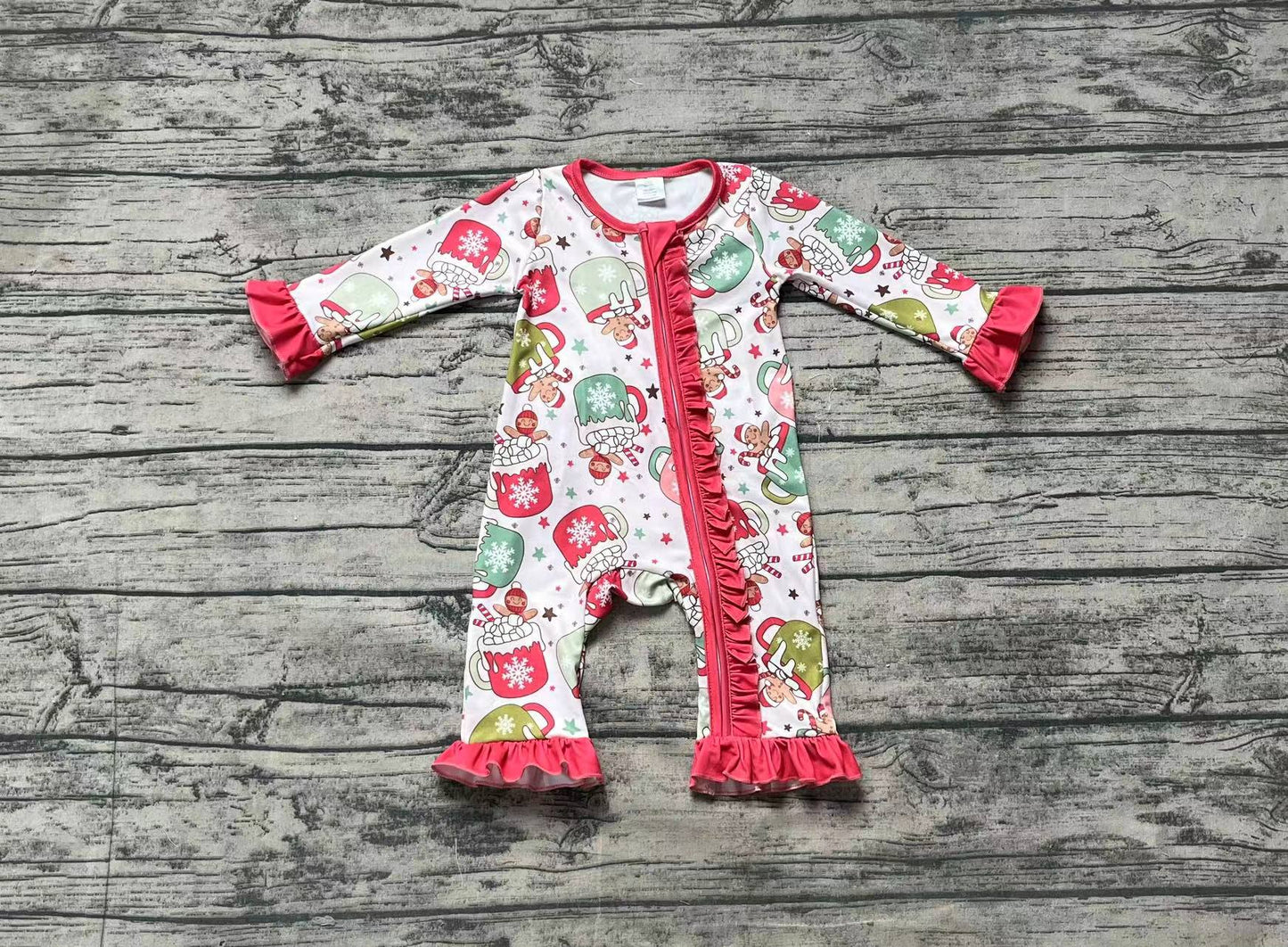 Baby Infant Girls Christmas Cups Gingerbread Zip Rompers