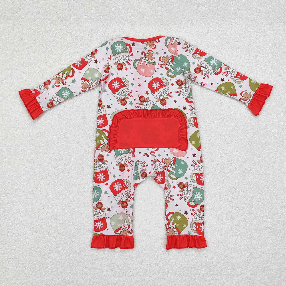 Baby Infant Girls Christmas Cups Gingerbread Zip Rompers