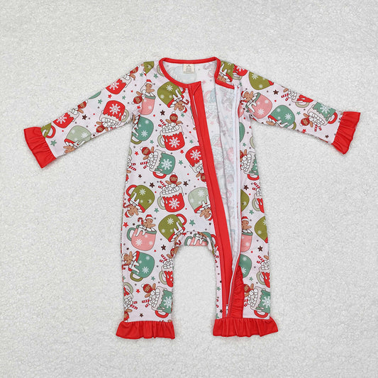 Baby Infant Girls Christmas Cups Gingerbread Zip Rompers