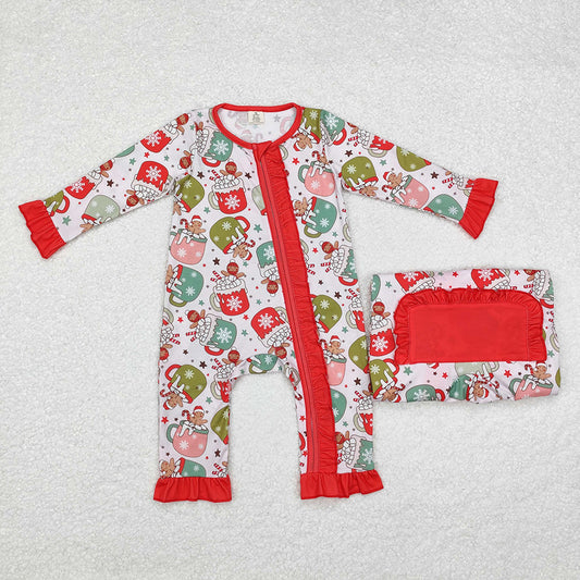 Baby Infant Girls Christmas Cups Gingerbread Zip Rompers