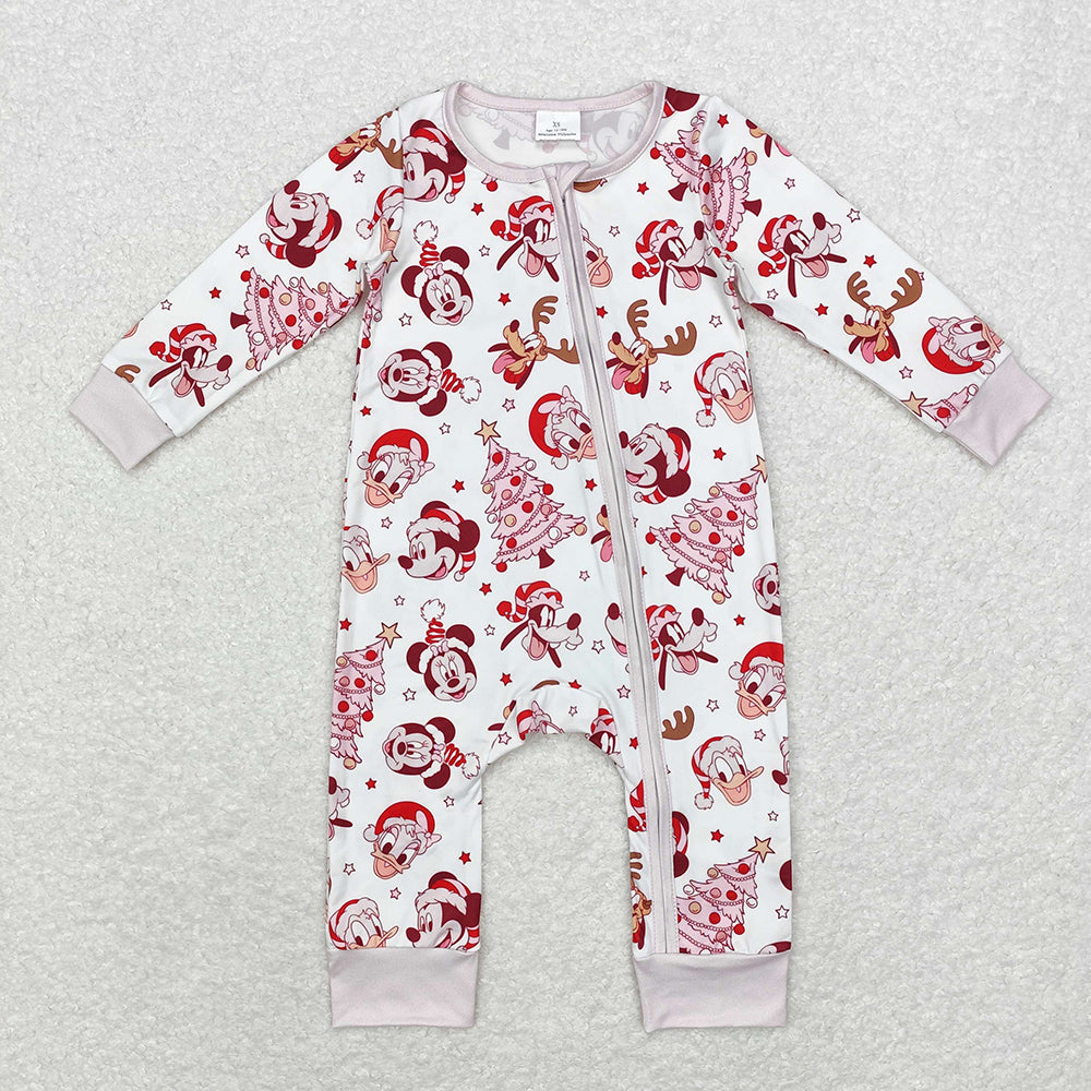 Baby Infant Girls Christmas Trees Cartoon Bamboo Zip Rompers