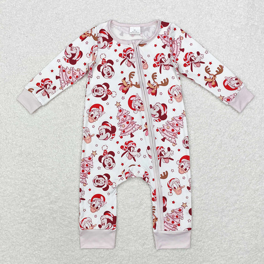 Baby Infant Girls Christmas Trees Cartoon Bamboo Zip Rompers