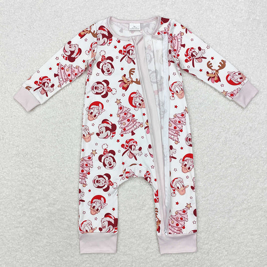 Baby Infant Girls Christmas Trees Cartoon Bamboo Zip Rompers