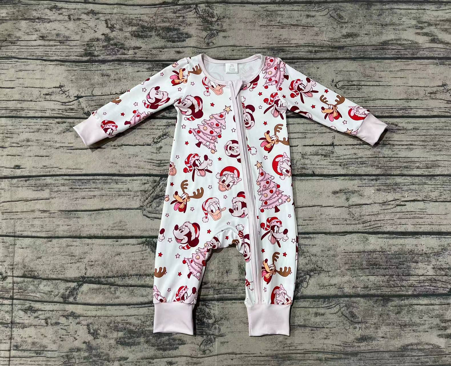 Baby Infant Girls Christmas Trees Cartoon Bamboo Zip Rompers