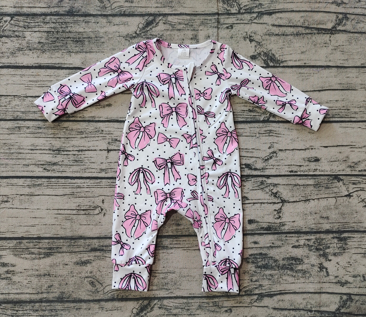 Baby Infant Girls Pink Bows Bamboo Zip Rompers