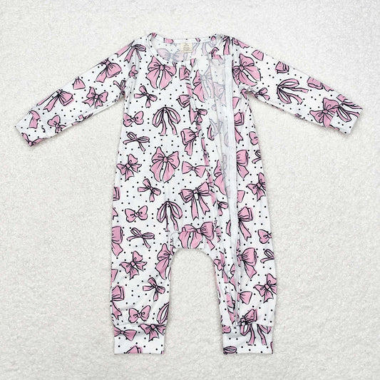 Baby Infant Girls Pink Bows Bamboo Zip Rompers