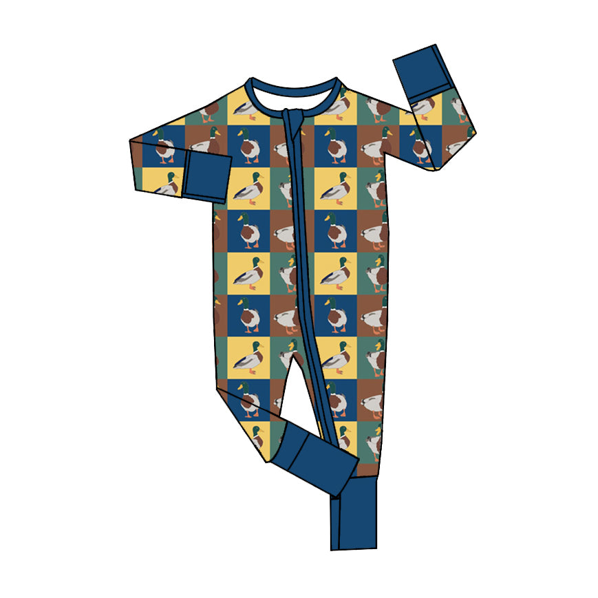 Baby Infant Boys Mallard Ducks Zip Rompers preorder