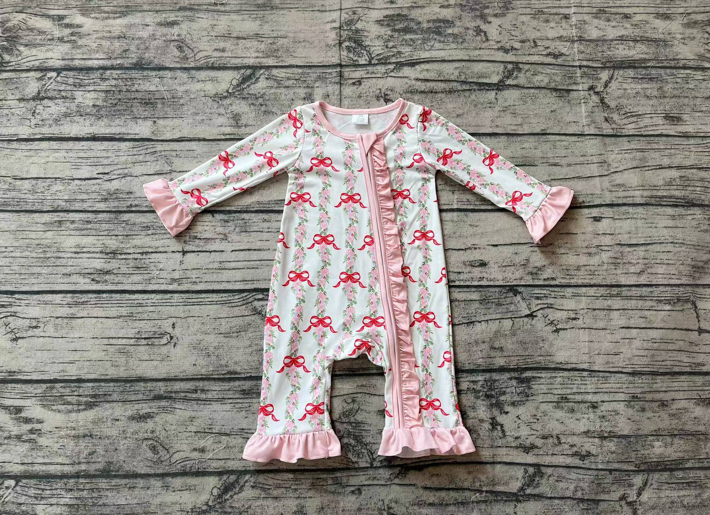 Baby Infant Girls Christmas Red Bows Bamboo Rompers