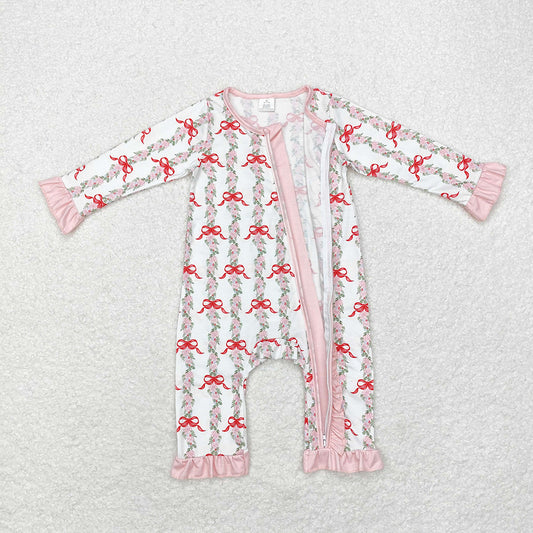 Baby Infant Girls Christmas Red Bows Bamboo Rompers