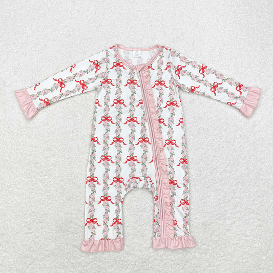 Baby Infant Girls Christmas Red Bows Bamboo Rompers