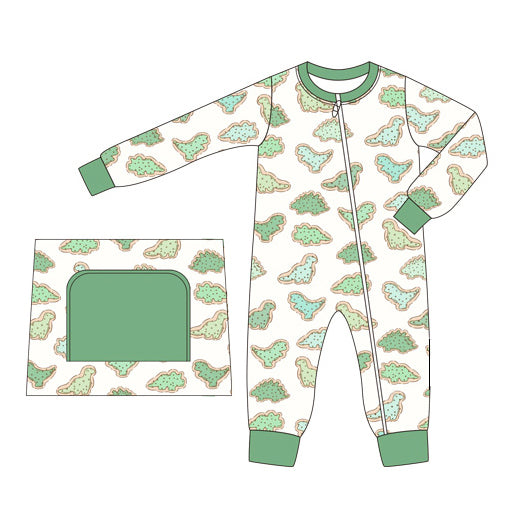 Baby Infant Boys Green Dinosaurs Zip Long Sleeve Rompers preorder