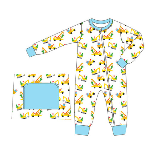 Baby Infant Boys Tractors Christmas Tree Zip Rompers preorder