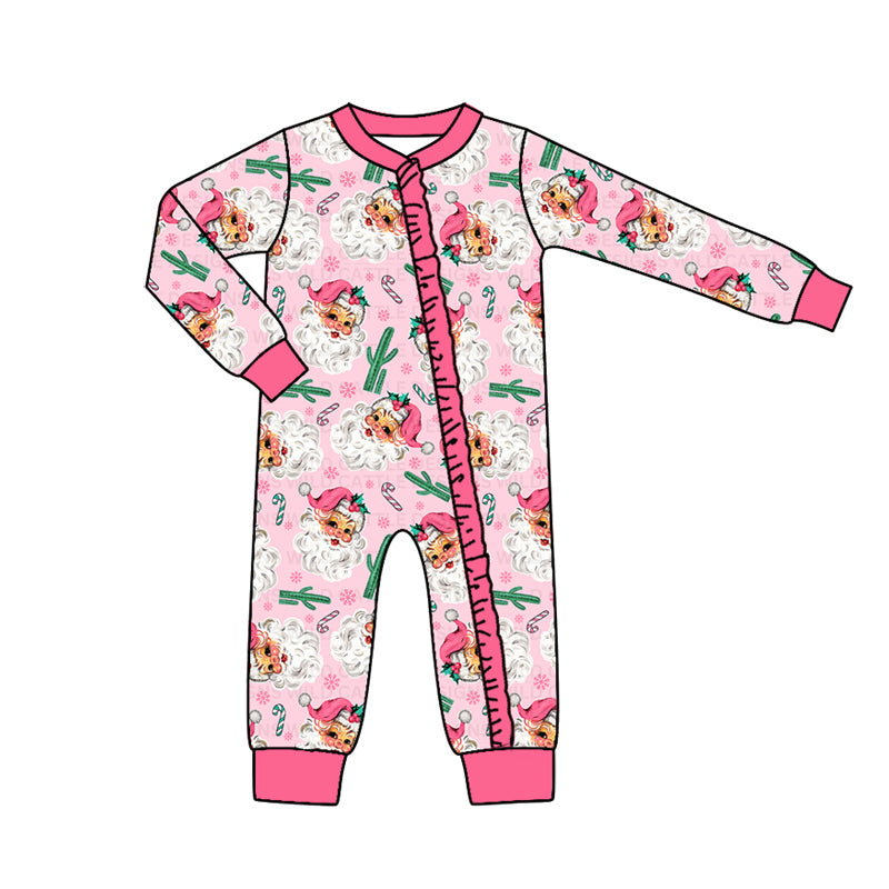 Baby Infant Girls Western Christmas Santa Cactus Zip Rompers preorder