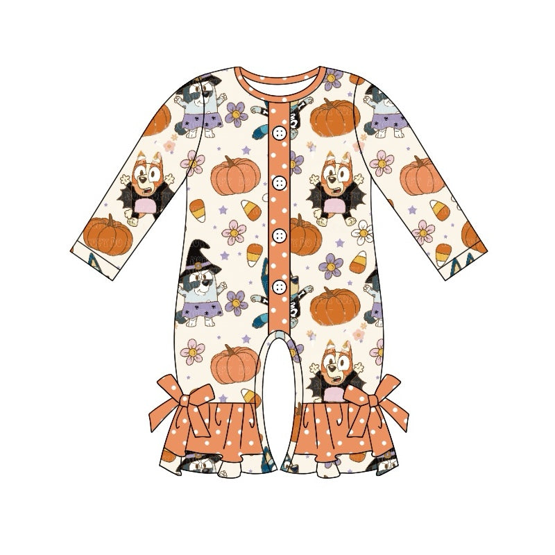 Baby Infant Girls Halloween Dog Pumpkin Flowers Rompers preorder