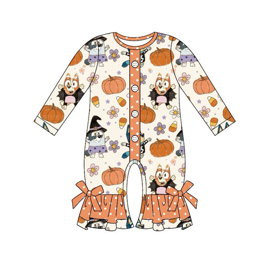 Baby Infant Girls Halloween Dog Pumpkin Flowers Rompers preorder