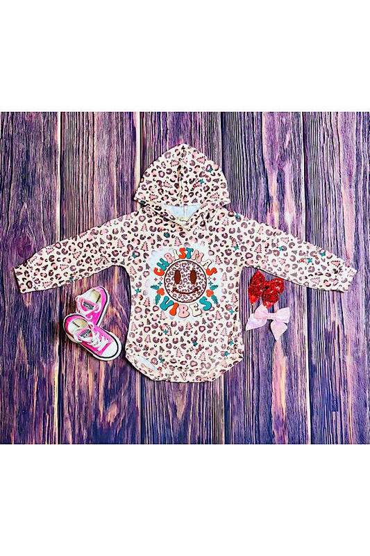 Baby Girls Christmas Smile Leopard Hooded Tops Preorder