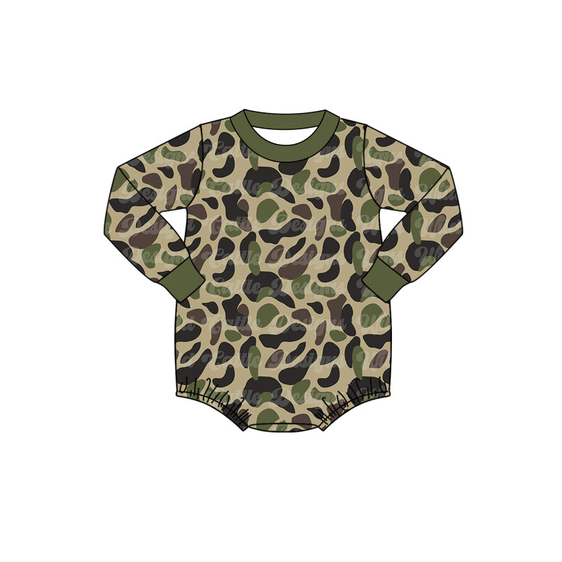 Baby Infant Boys Green Camo Long Sleeve Rompers preorder