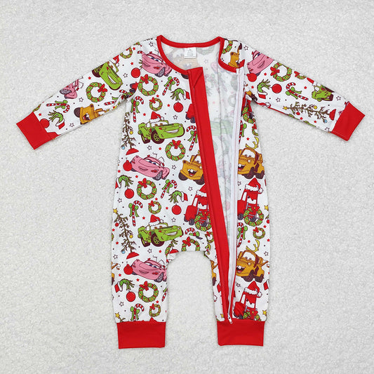 Baby Infant Christmas Car Green Face Zip Rompers