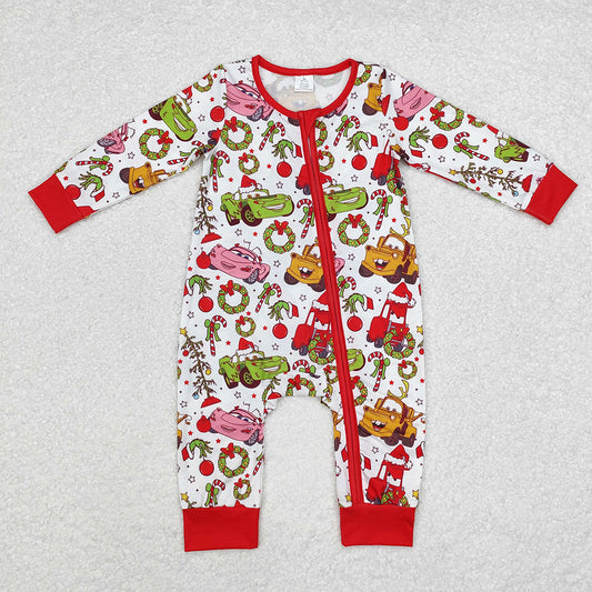 Baby Infant Christmas Car Green Face Zip Rompers