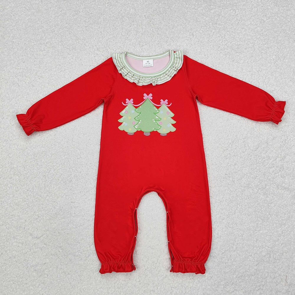 Sibling Kids Boys Girls Red Christmas Tree Rompers Clothing Sets