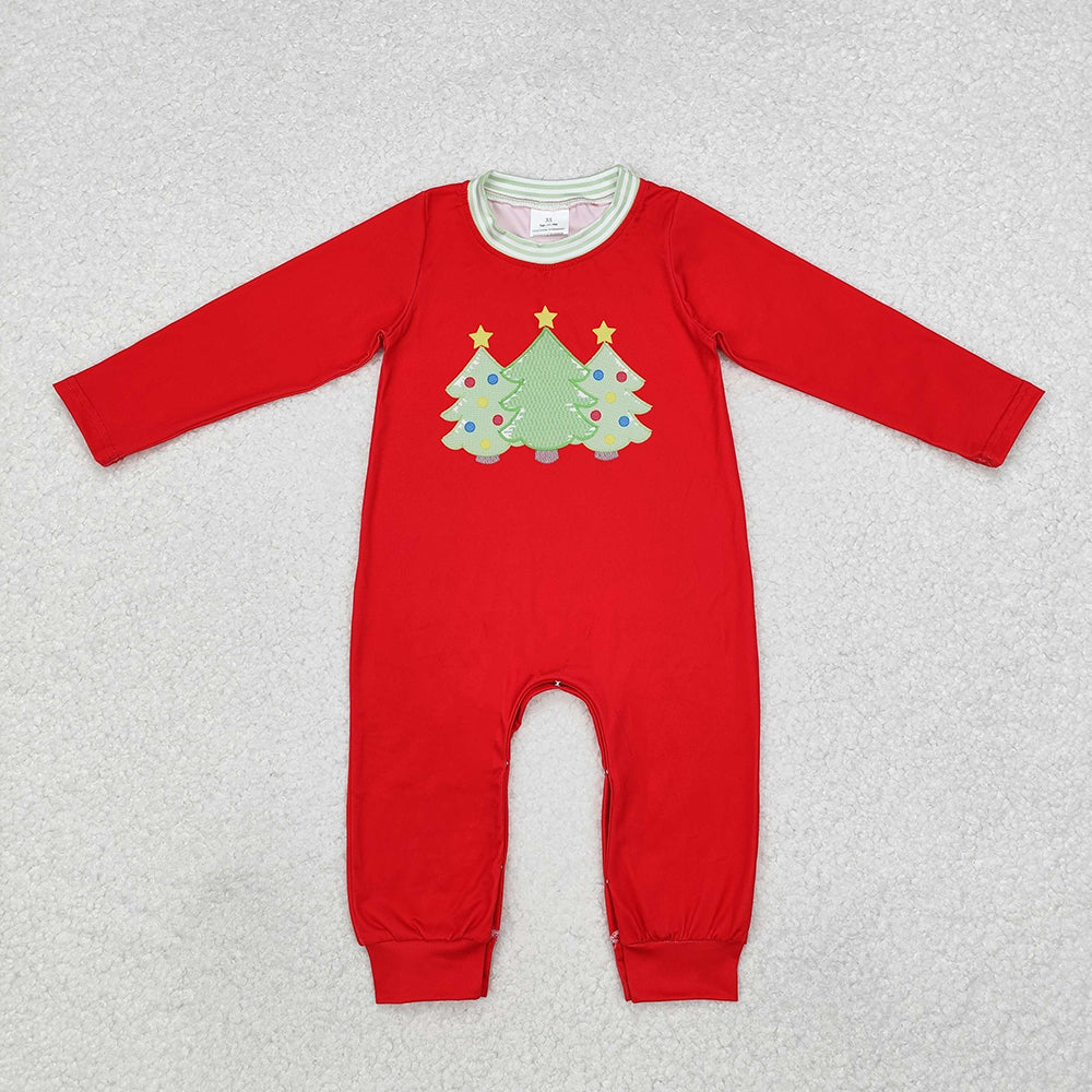 Sibling Kids Boys Girls Red Christmas Tree Rompers Clothing Sets