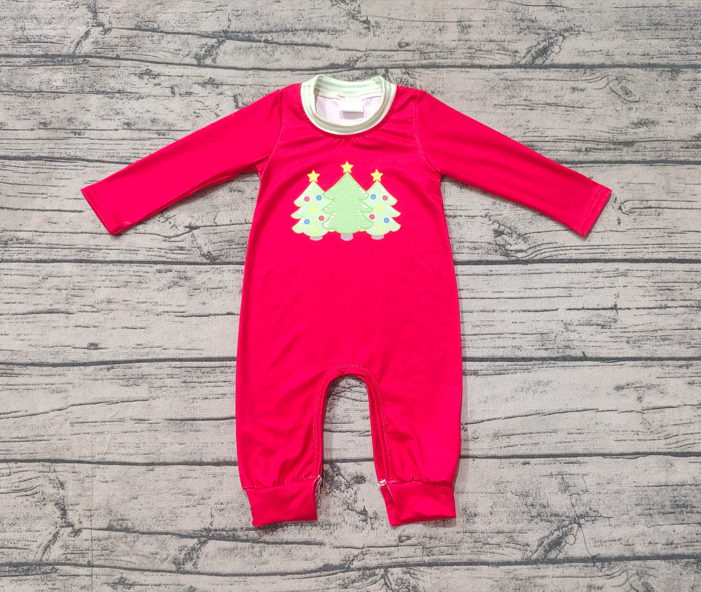 Baby Infant Boys Red Christmas Trees Long Sleeve Rompers