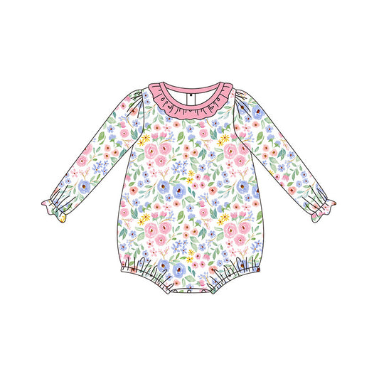 Baby Infant Girls Lavender Pink Flowers Long Sleeve Rompers preorder