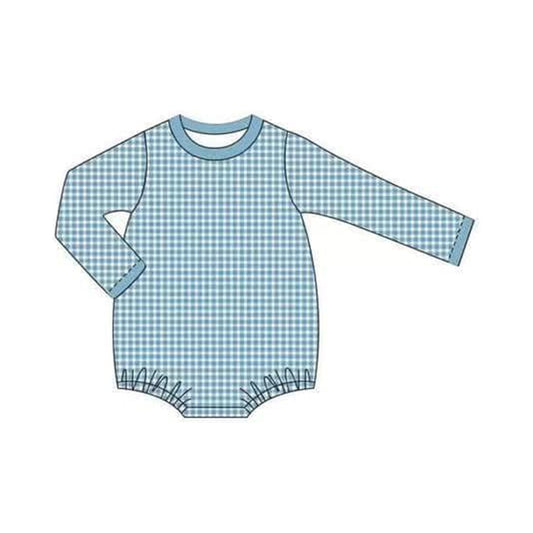 Baby Infant Boys Dark Blue Checkered Long Sleeve Rompers preorder