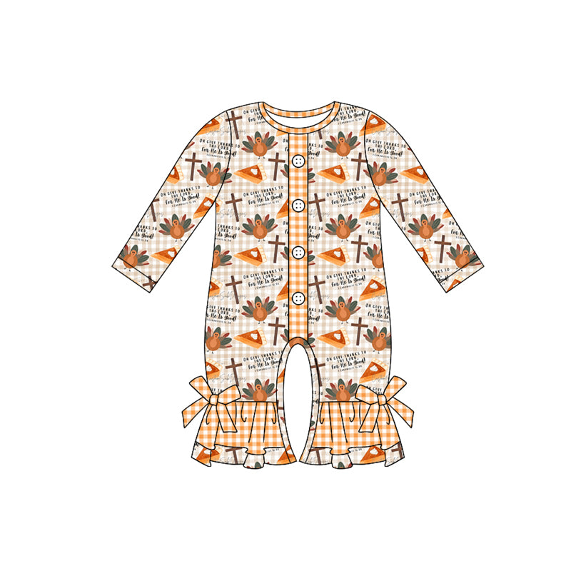 Baby Infant Girls Thanksgiving Turkey Cross Buttons Rompers preorder