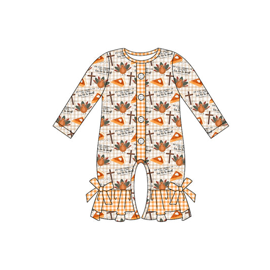 Baby Infant Girls Thanksgiving Turkey Cross Buttons Rompers preorder