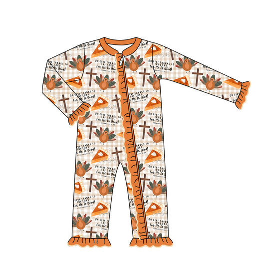 Baby Infant Girls Thanksgiving Turkey Cross Zip Rompers preorder