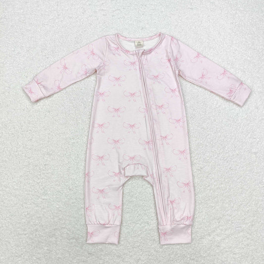 Baby Infant Girls Pink Bows Zip Rompers