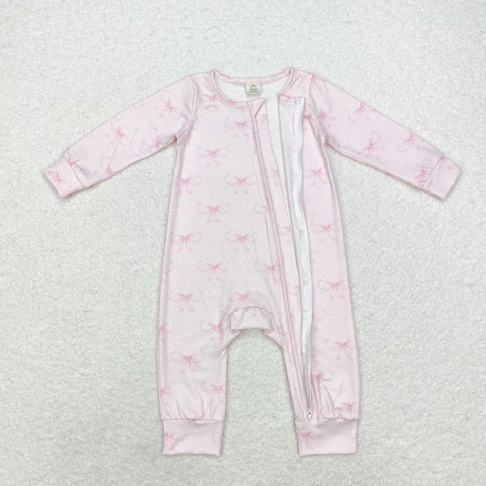Baby Infant Girls Pink Bows Zip Rompers