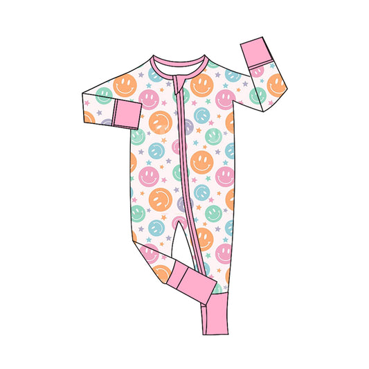 Baby Infant Girls Colorful Smiles Stars Zip Rompers preorder