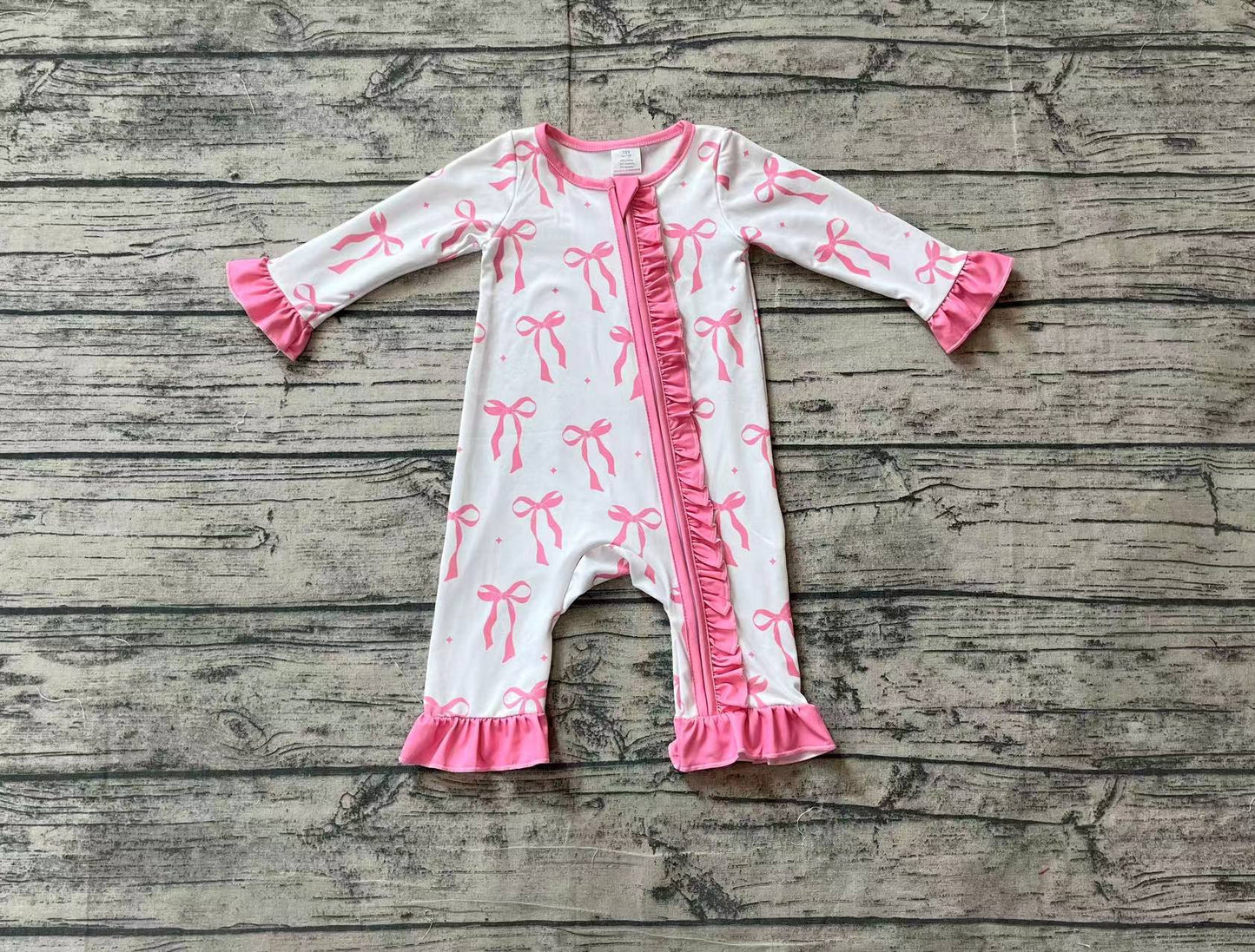 Baby Infant Girls Pink Bows Ruffle Bamboo Zip Rompers