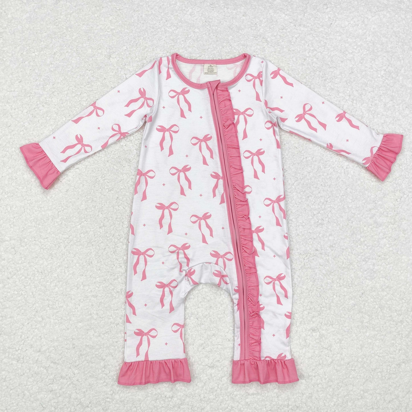 USA Shop Baby Infant Girls Pink Bows Ruffle Bamboo Zip Rompers
